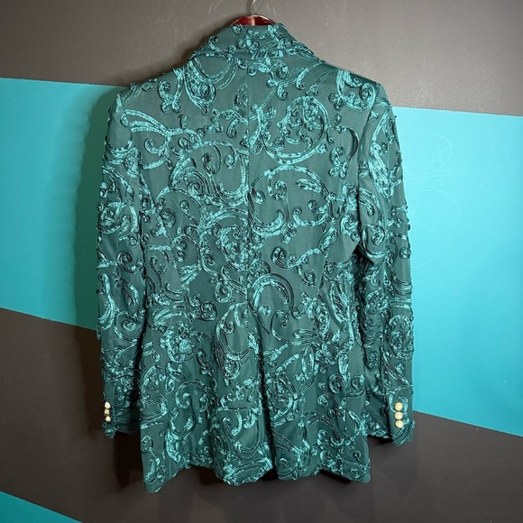 Zara Green and Gold Paisley Blazer - Picture 7 of 13